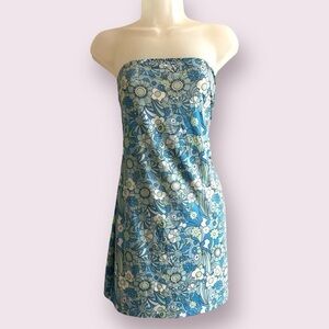Princess Polly Floral Mini Dress - Blue Strapless Fitted Summer Style, Size 12